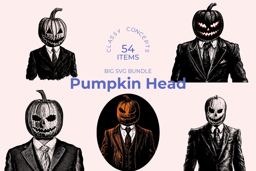 Pumpkin Head SVG Bundle 54 Vintage Engravings Cut Files Harvest Horror ...