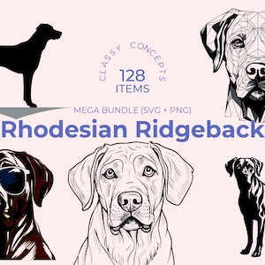 Pacchetto SVG Rhodesian Ridgeback - 128 file di taglio - Cane leone africano - Cresta unica - Disegni pronti per sublimazione e Cricut