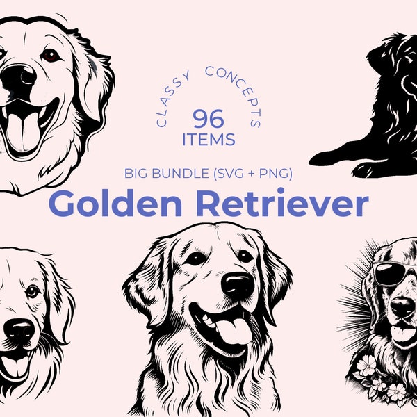 Golden Retriever SVG Bundle – 96 Schnittdateien – liebenswerte Hunderassenkunst – Cricut SVG-Dateien – Retriever-Illustration