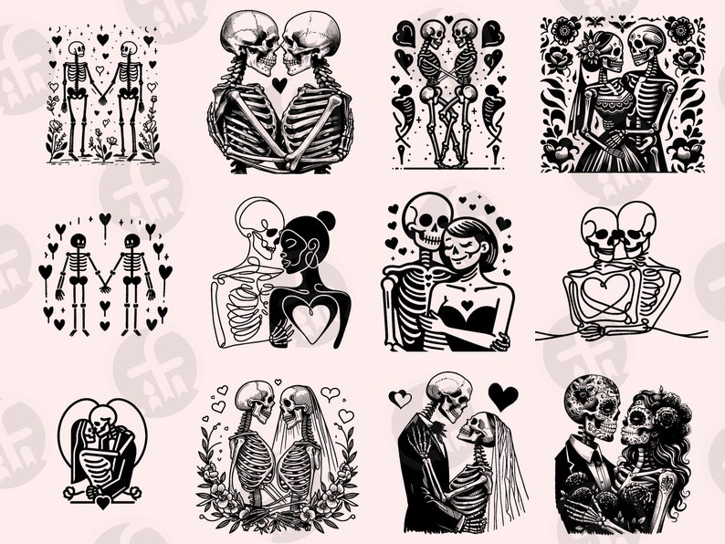 Skeleton Love SVG Bundle: 96 Wedding Clipart Designs (Digital Download) image 3