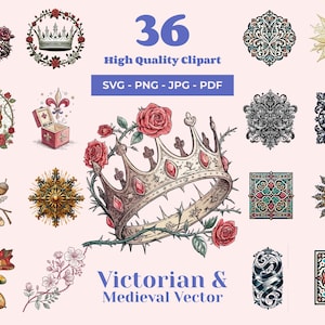 Victorian Medieval Ornament Vector Set: Crowns, Heraldry (SVG, PNG)