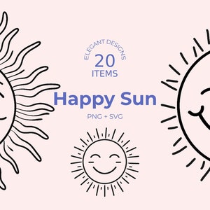 Happy Sun SVG: 20 Line Art Designs (Digital Download)