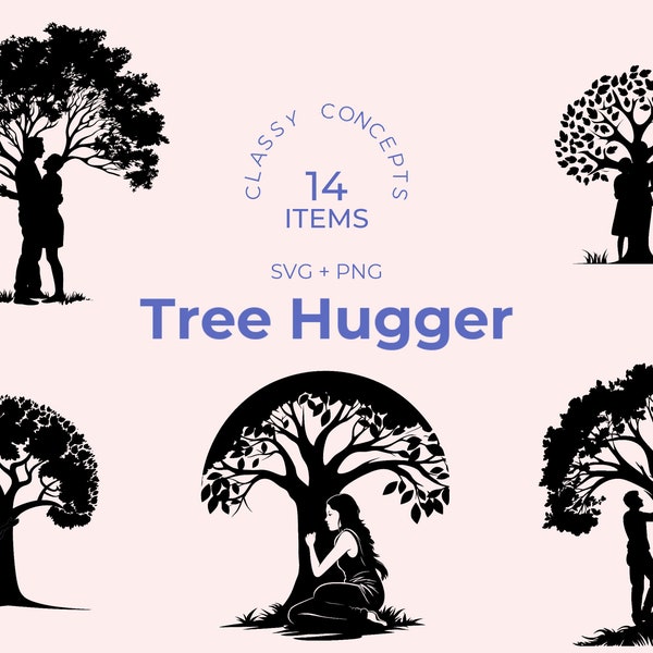 Tree Hugger SVG - 14 Cut Files - Nature Love Art - Cricut SVG Files - Silhouette Designs - Environmentalism Theme - Black and White