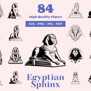 Pakiet Egyptian Sphinx SVG - 84 unikalne wzory - Clipart faraona i sfinksa - Sztuka egipska - Idealny do projektów Cricut i cięcia laserowego
