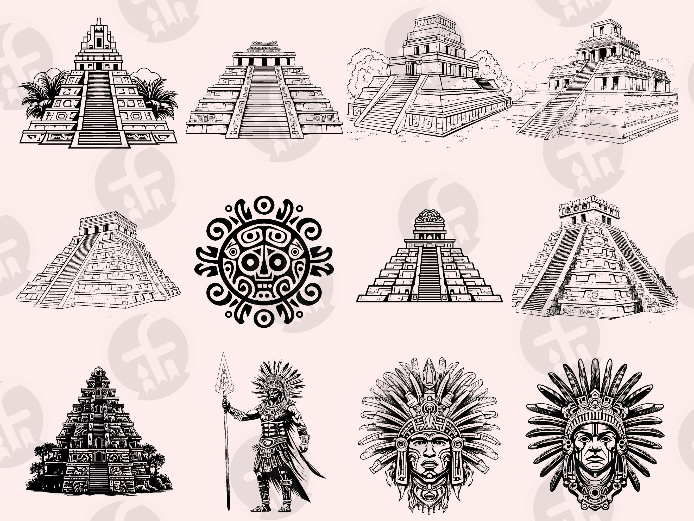 Aztec SVG Bundle - 96 Unique Designs - Ancient Mesoamerican Art ...