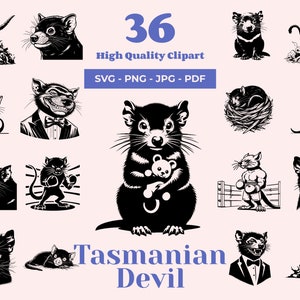 Paquete SVG del demonio de Tasmania: 36 archivos de corte, diseños de Sarcophilus para corte por láser, Cricut y sublimación, realistas, PNG del demonio de Tasmania
