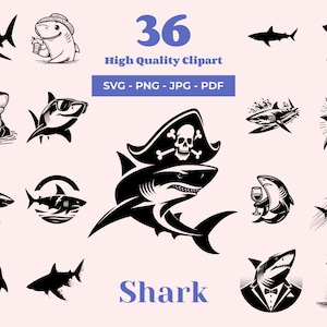 Cool Shark SVG Bundle - 36 Cut Files - Ocean Predator for Laser Cutting, Cricut, and Sublimation - Great White Shark - Funny shark clip art
