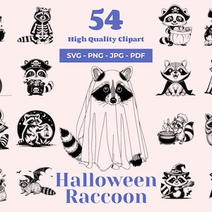 Bundle Halloween raton laveur SVG - 54 modèles - Png mignon mais effrayant - Svg Halloween drôle - Conception de chemise Halloween - Sublimation raton laveur Png