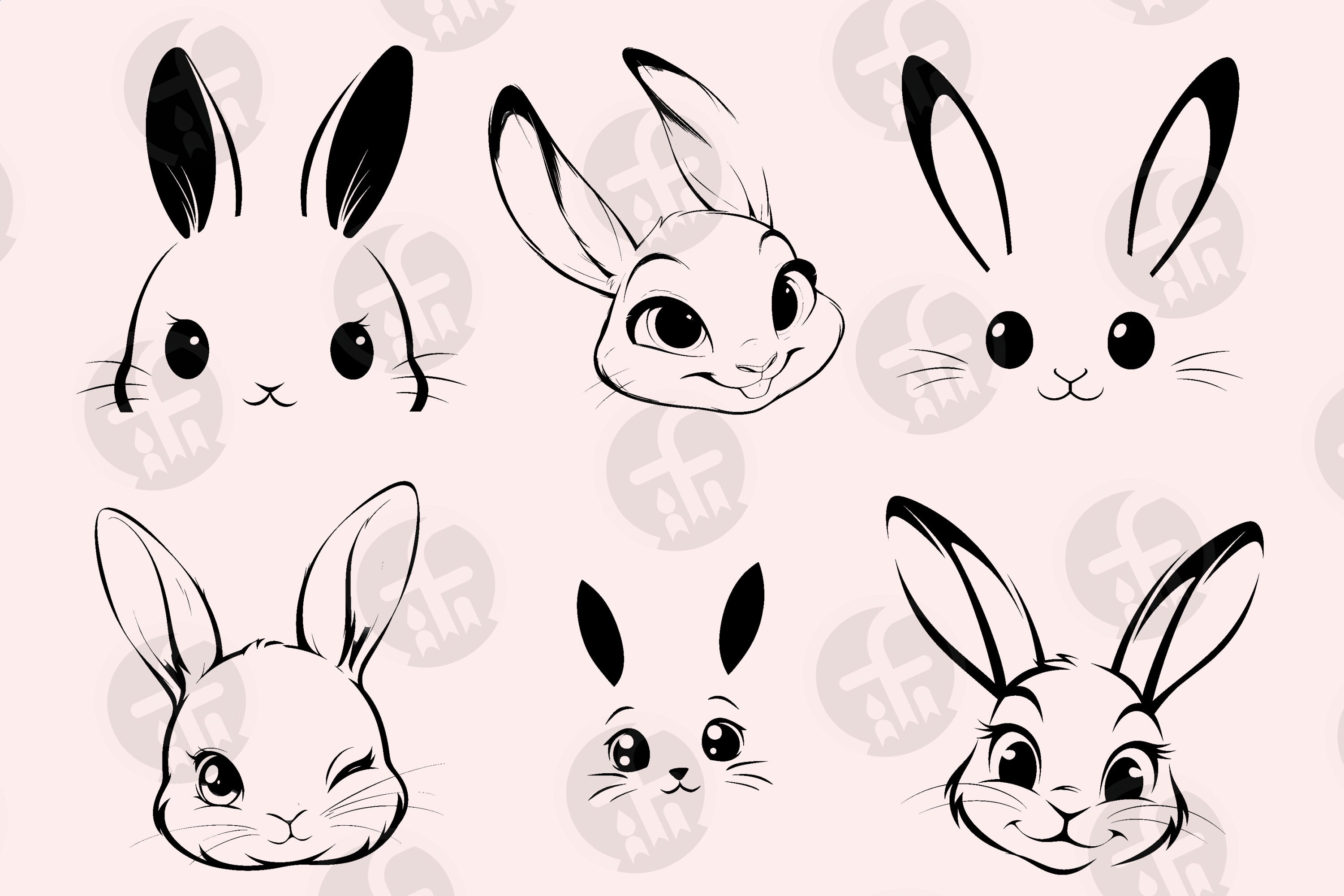Bunny Face SVG Bundle: Easter Rabbit Clipart (36 Cut Files) (digital ...