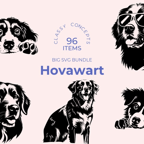 Hovawart SVG-bundel - 96 gesneden bestanden - Veelzijdige Guardian Dog Art - Sublimatie en transparante PNG - Family Dog Clipart