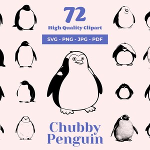 Paquete SVG de pingüino gordo: 72 diseños, imágenes prediseñadas de pingüino, imágenes PNG de pingüino, para corte por láser y Cricut, silueta de pingüino, logotipo de Linux Penguin