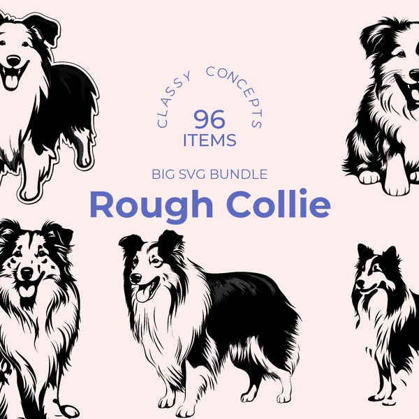 Rough Collie SVG Bundle - 96 Cut Files - Herding Dog - Lassie Dog - Perfect for Cricut and Crafting Projects