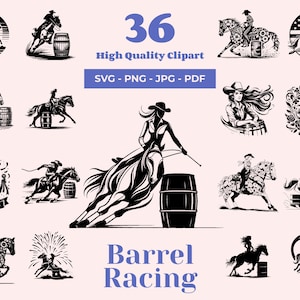 Barrel Racing SVG-Bundle - 36 Designs - Pferderennen - Rodeo Clipart - Patriotische Silhouette - Cowgirl PNG - Bereit für Cricut und Laser-Dateien