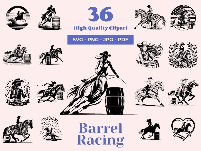 Barrel Racing SVG Bundle: 36 Rodeo Clipart Designs (cricut & Laser ...