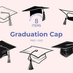 Graduation Cap SVG - 8 minimalistische Schwarzweiß-Designs - Abschlussmütze - Quaste - Diplom - Digital Download