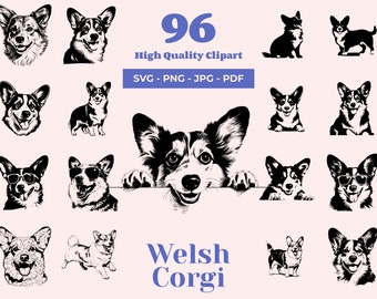 Corgi SVG Clipart-paket: 96 hundrasdesigner (digital nedladdning)