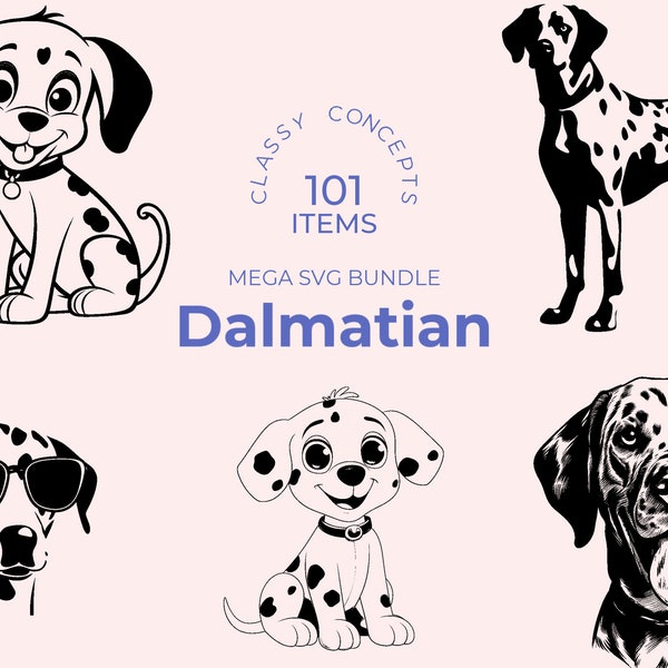 Dalmatian SVG Bundle - 101 Cut Files - Dog Silhouette and Clip Art - SVGs for Cricut - PNG Format Included