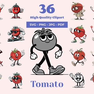 Cool Tomato SVG Bundle - 36 Designs - Gardening clipart - Vegetable PNG - Tomato Characters - Sublimation ready - Cricut Files - Digital Art
