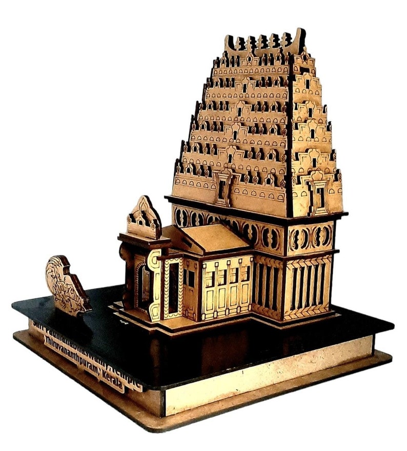 Shri Padmanabhaswamy Temple, Thiruvananthapuram, Kerala , A wooden Handmade replica/Modal of Hindu Temple, A laser cut temple image 2