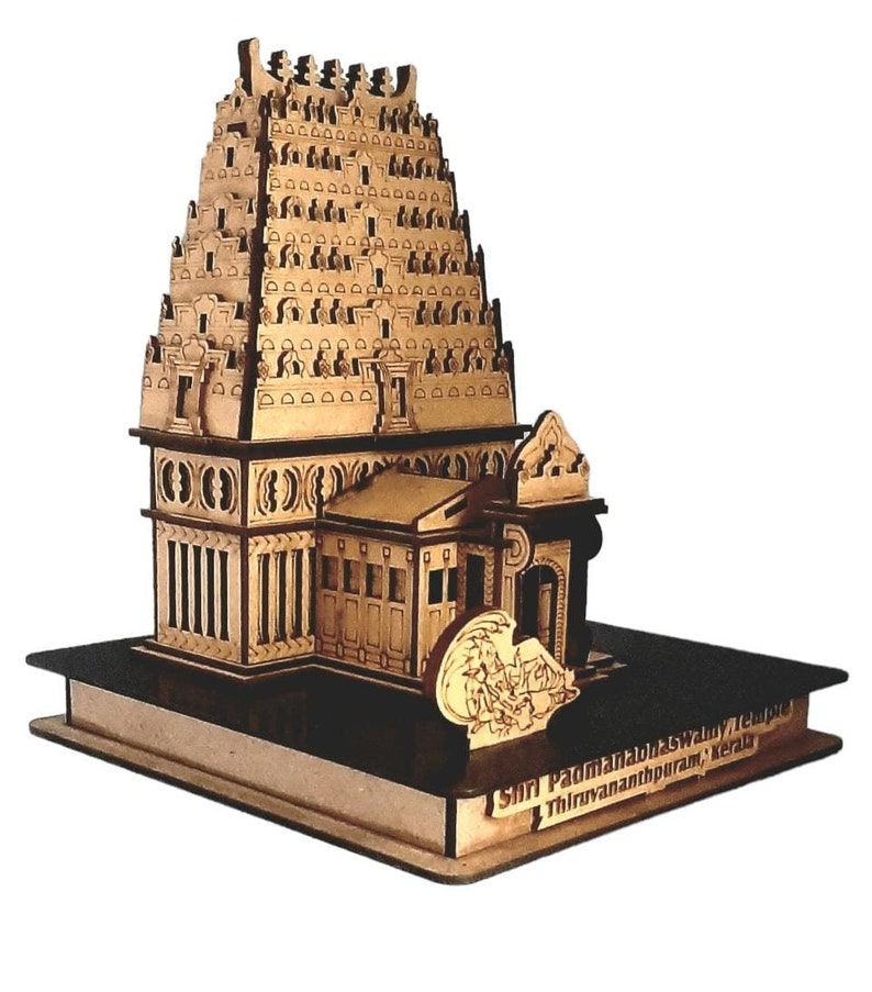 Shri Padmanabhaswamy Temple, Thiruvananthapuram, Kerala , A wooden Handmade replica/Modal of Hindu Temple, A laser cut temple image 3