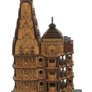 Shri Dwarikadhish Temple (It is one of the Sapta Puri, the seven holy cities of India) Wooden, Handmade, Replica,, A Laser Cut Hindu Temple