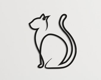 Decoro minimalista in legno per gatti, decorazione della parete animale, lineart cat decor, arte decorativa del gatto, regalo per l'amante del gatto, decorazione della parete, regalo per lei