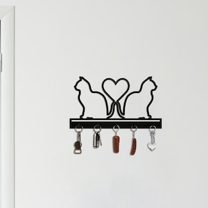Wood Keey Holder for Wall, Gift for Cat Lover, Key Holders, Cat Key Holder, Wooden Key Holder, Wooden Cat Key Holder, Cat Shaped Key Holder