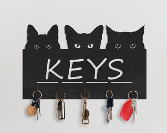 Cat Key Holder, Christmas Gift, Wooden Keey Hanger for Wall, Gift for Her, Wooden Key Stand, Cat Portrait Key Holder, Cat Key Organiser