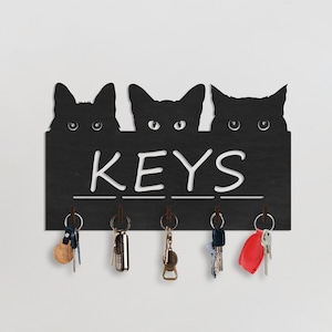 Cat Key Holder, Christmas Gift, Wooden Keey Hanger for Wall, Gift for Her, Wooden Key Stand, Cat Portrait Key Holder, Cat Key Organiser