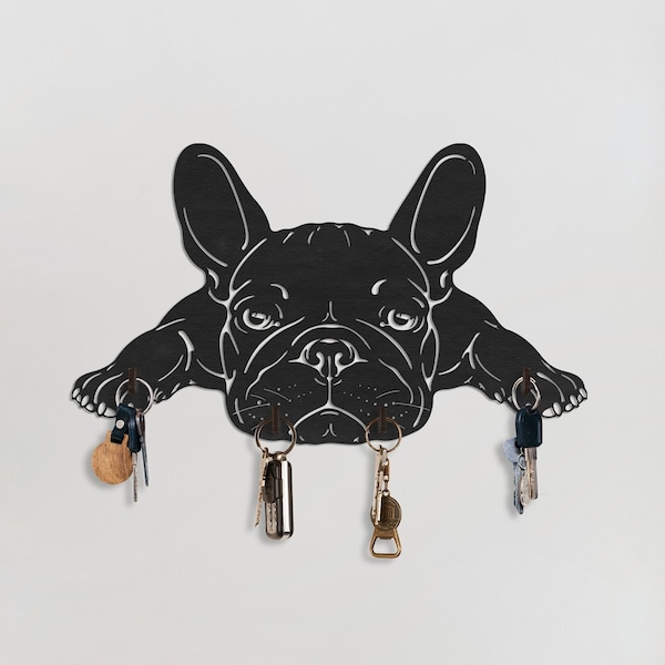 Porte-clé en bois, cadeau pour elle, porte-clé bouledogue français, cadeau de Noël, porte-clé mural, organiseur de clé en bois, porte-clé Frenchies