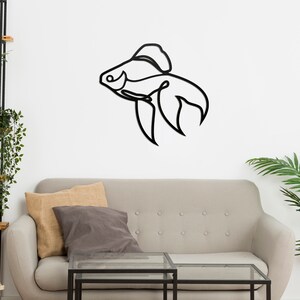 Image showcasing Minimalist Fish Wall Decor, Goldfish Wall Art, Laser Cut Wall Art ...