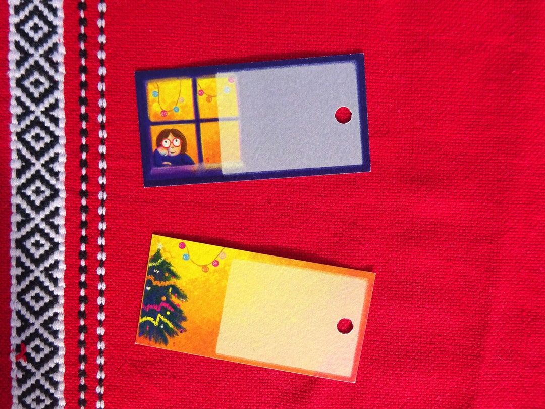 Window Labels Drawing Christmas Labels Christmas Gift Labels Waiting at the Window Handmade ...