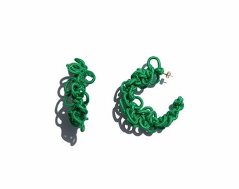 GREEN FLOWER hoop earrings