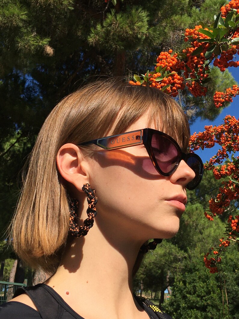 BLACK ORANGE SPIRAL hoop earrings image 5