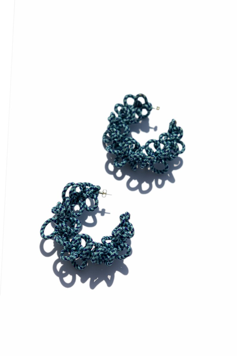 BLUE MARINE FLOWER hoop earrings image 3