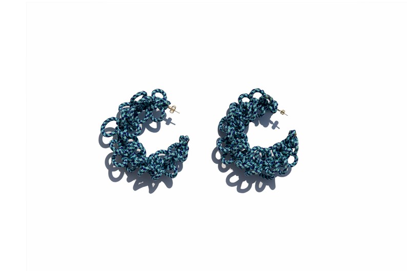 BLUE MARINE FLOWER hoop earrings image 2