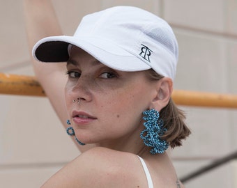 BLUE MARINE FLOWER hoop earrings