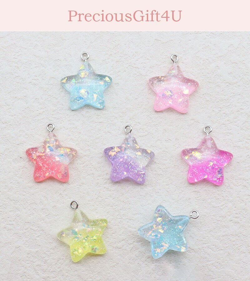 Assorted Acrylic Star Charms | Cute Plastic Charm | Kawaii Chunky Jewelry  Making (20 pcs / Colorful Mix / 19mm x 18mm)