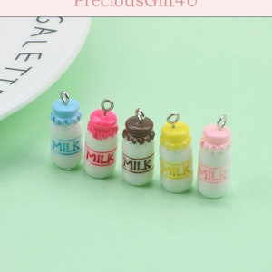 5pc Kawaii Milk Bottle Charms for Keychains, Crafts, Bracelets, Necklaces 