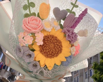 Crochet Flower Bouquet, Handmade Knitted Bouquet, Gift For Her,Mix Crochet Bouquet,Birthday Gift,Graduation Gift,Mother's Day gift