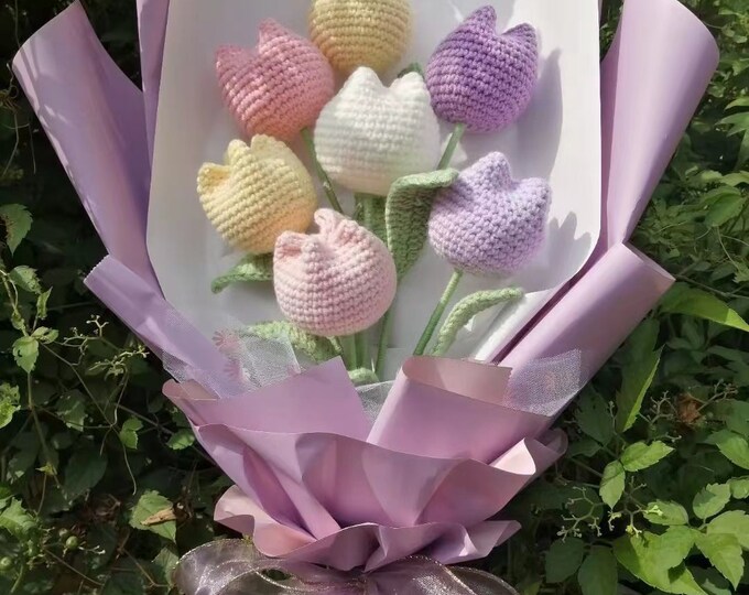 Handmade Crochet Tulip Bouquet, Knitted Flowers, Crochet Flower,Mother's Day Gift, Home Decor, Gift For Her