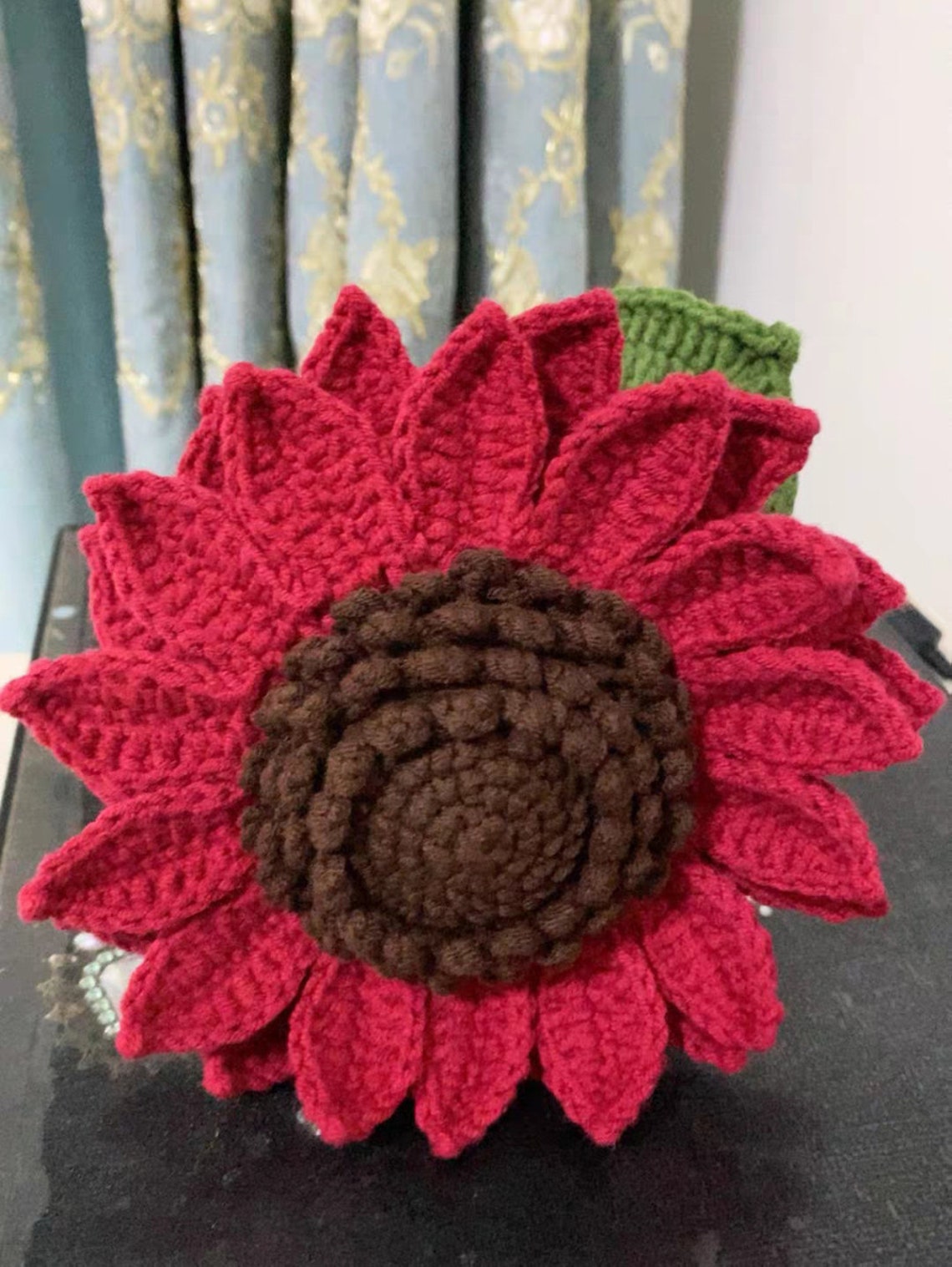 Red Crochet Sunflower / Crochet Flowers / Knit Sunflower / Knit Flowers