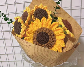 Handmade Artificial Gift for Girl Friend / Crochet Sunflower Bouquet / Knitted Sunflowers / mom gift  / mother day gift / gifts for her