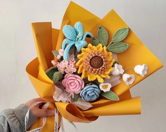 Crochet flower bouquet, gift for her, anniversary gift，birthday gift，Gift for mom,gift for girlfriend/friend/parents