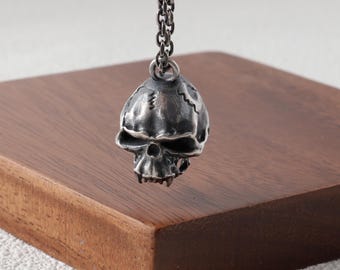 Ciondolo a forma di teschio in argento sterling, collana da uomo, gioielli gotici punk