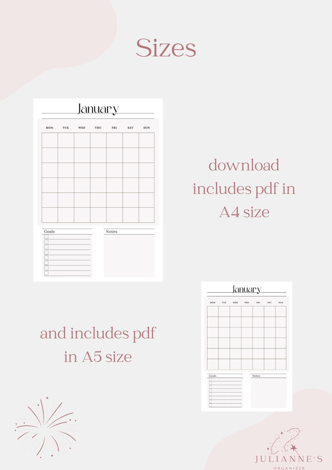 Monthly Planner Minimalist Printable &amp; Digitally Instant Download A4/A5 ...