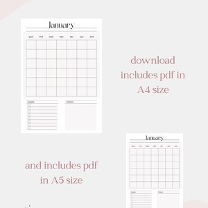 Monthly Planner Minimalist Printable &amp; Digitally Instant Download A4/A5 ...