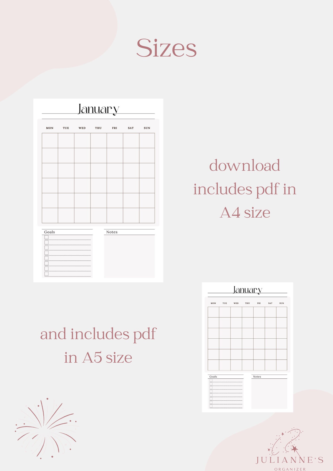 Monthly Planner Minimalist Printable &amp; Digitally Instant Download A4/A5 ...