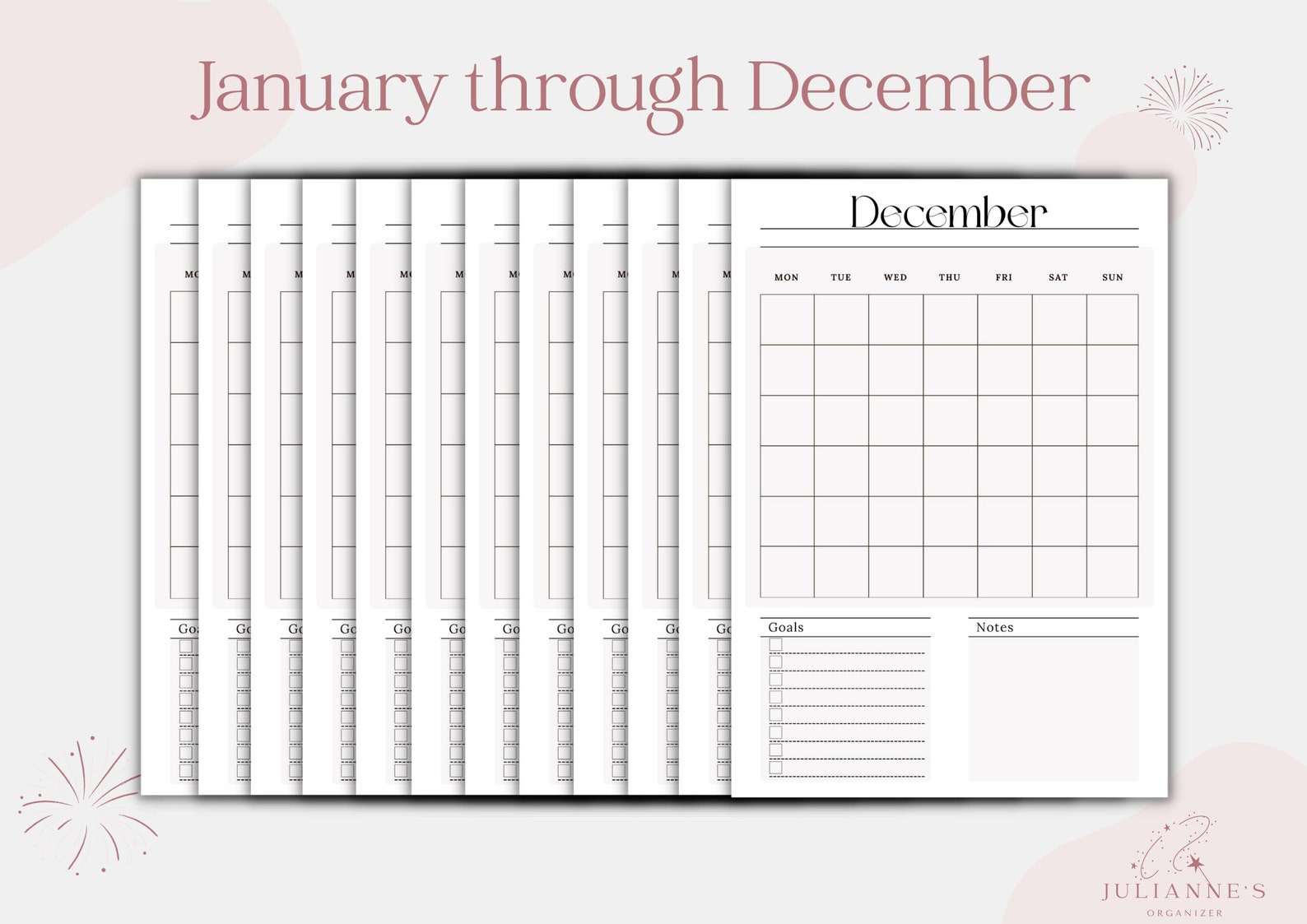 Monthly Planner Minimalist Printable &amp; Digitally Instant Download A4/A5 ...