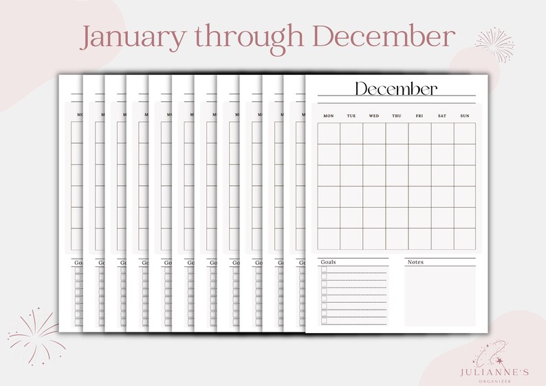 Monthly Planner Minimalist Printable &amp; Digitally Instant Download A4/A5 ...